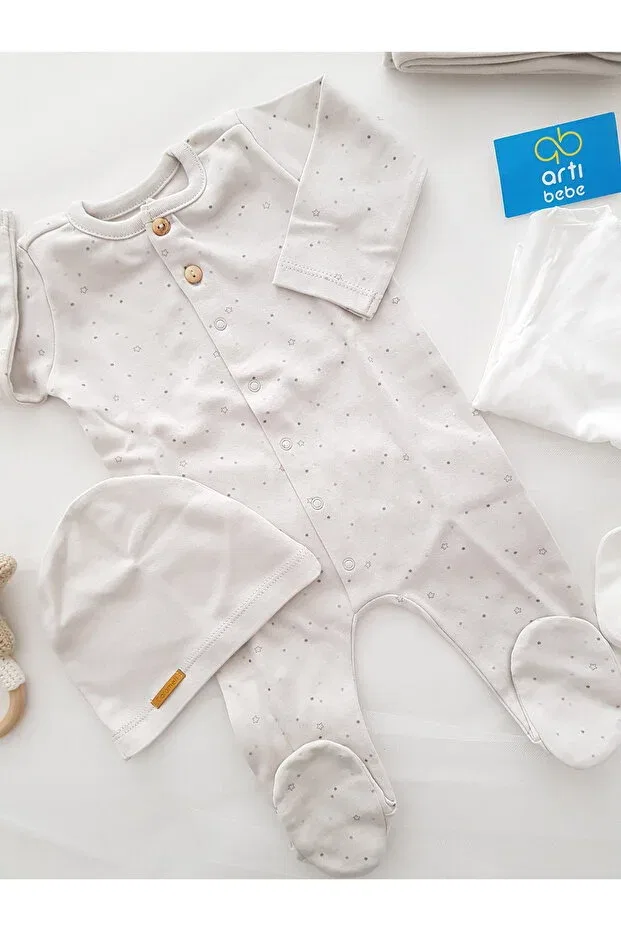 Детский комплект для новорожденных хлопковый Newborn 10-piece hospital release set with trolley Artıbebe, Gri — фото 2