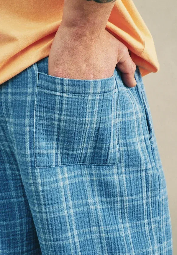 Пижамный комплект хлопковый Regular fit - check short sleeve set Next Orange, синий/оранжевый — фото 3