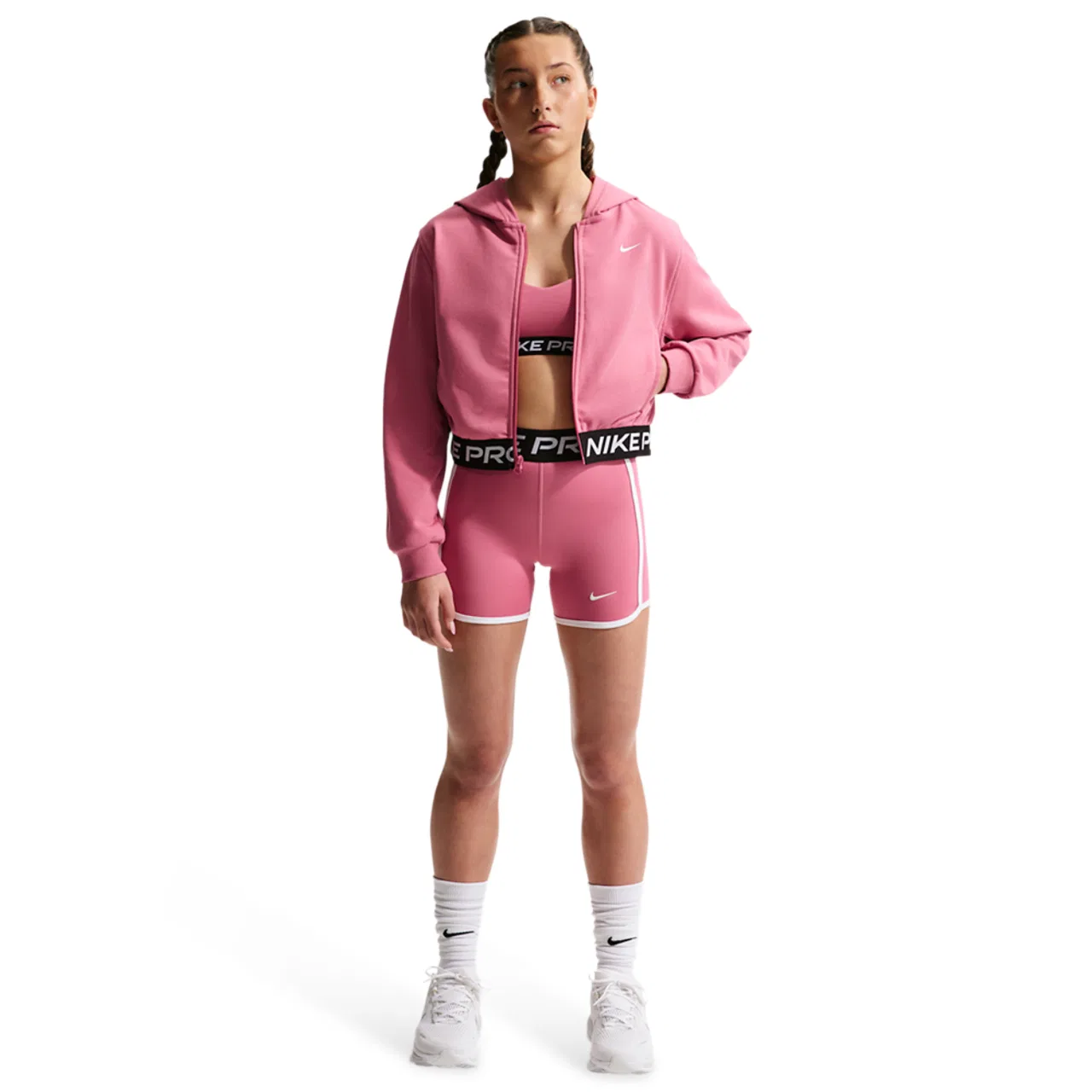 Детская худи на молнии Dri-FIT Full-Zip Nike, цвет Peony/Peony/Black — фото 4