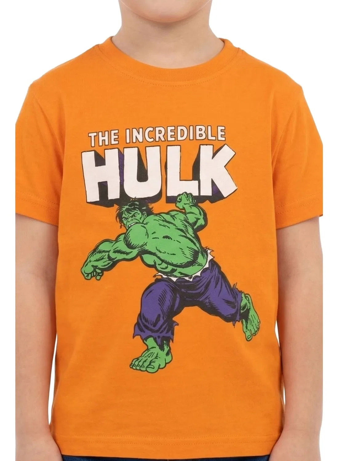 Футболка оверсайз с принтом Hulk Marvel, оранжевая — фото 3