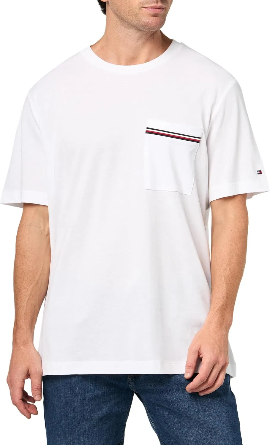 Мужская футболка с коротким рукавом и контрастной полосой Tommy Hilfiger, White — фото 3
