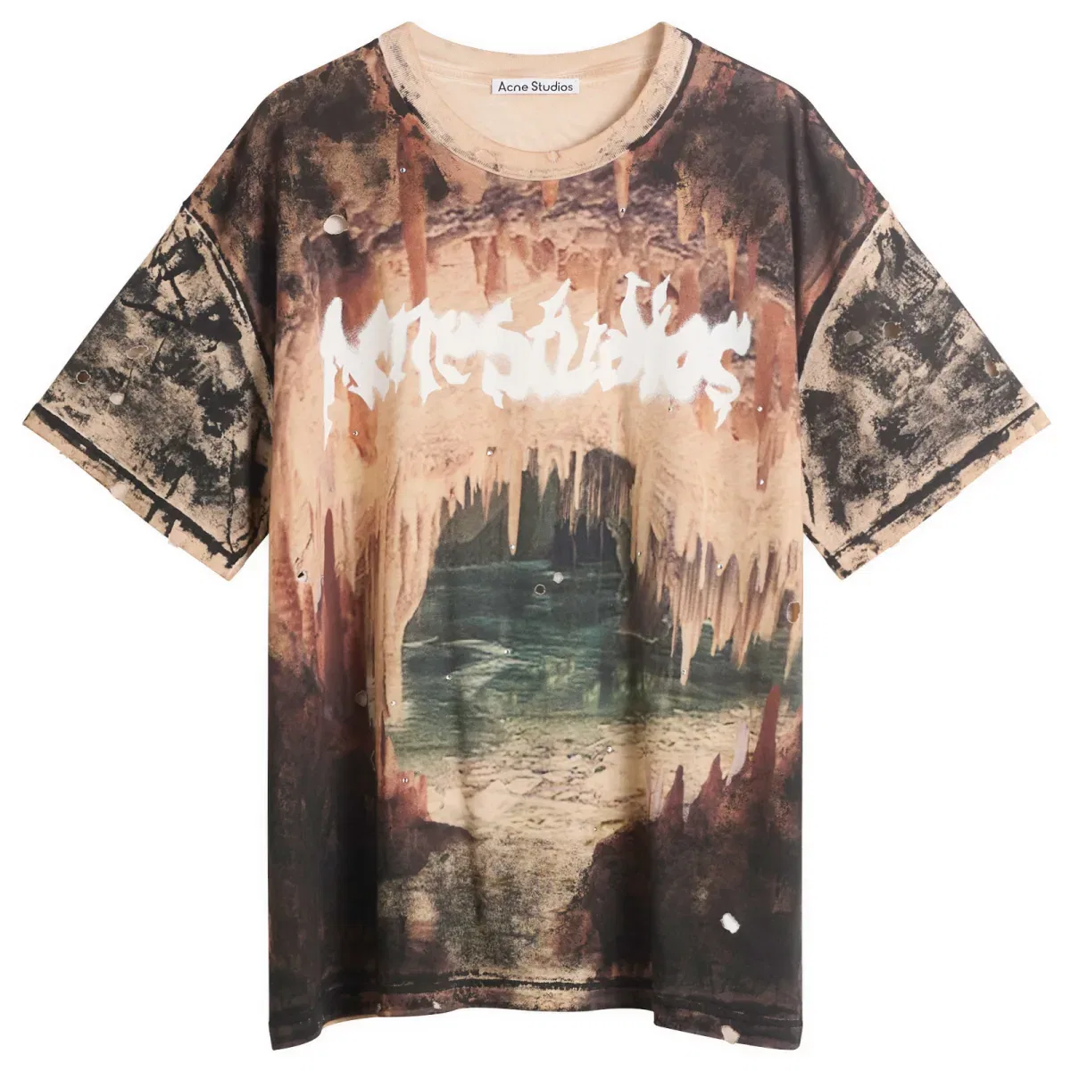 Футболка с принтом Cave Print Acne Studios, Black Rust Brown