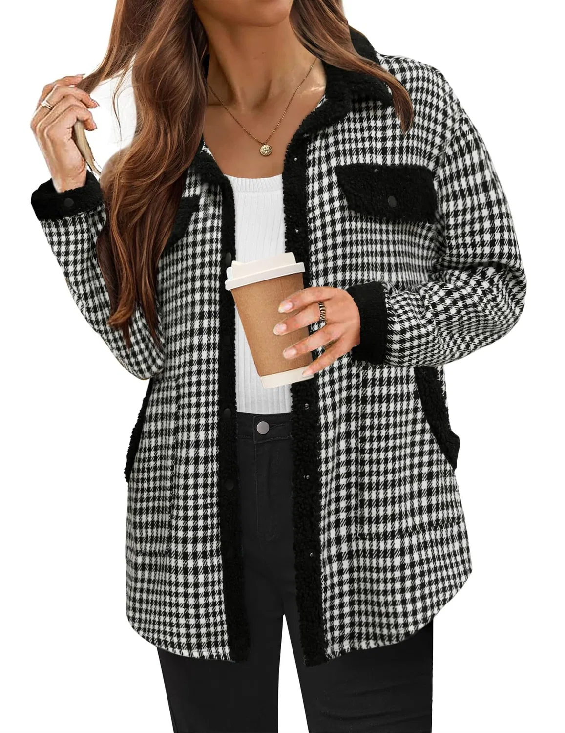 Женское пальто с принтом в клетку Oversized Long Sleeve Coat, Nero