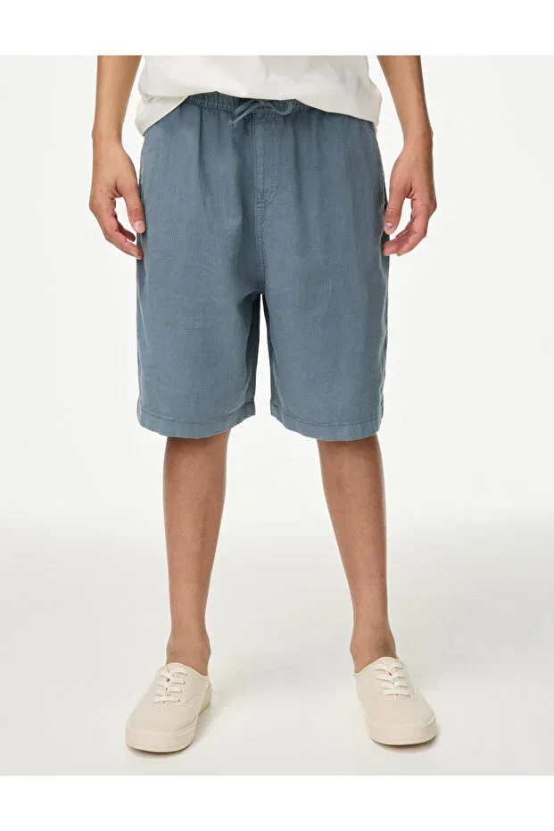 Детские шорты для мальчиков льняные linen blend shorts Marks & Spencer, Blue — фото 3