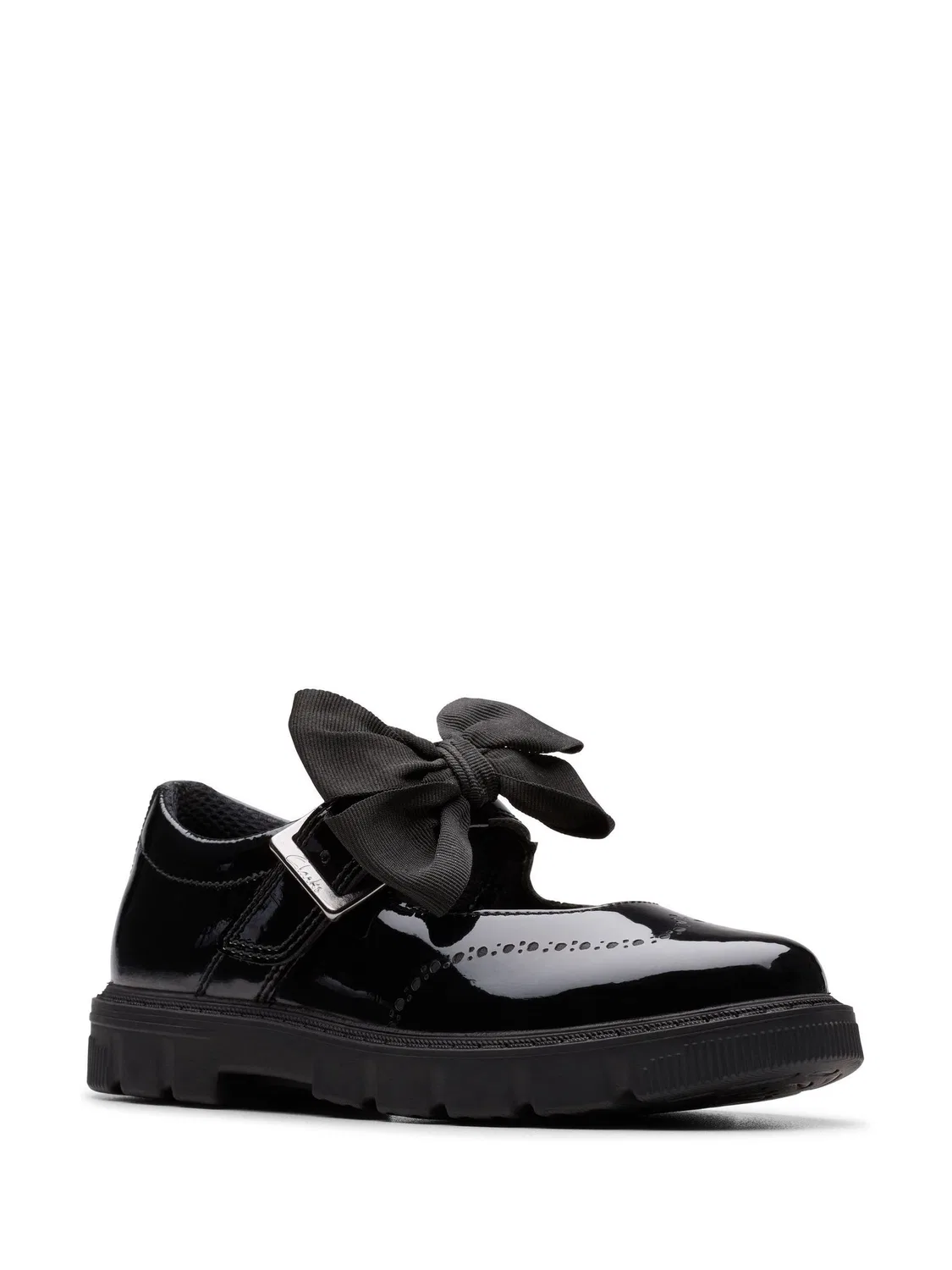 Туфли Clarks Lorcam Jane Y на толстой подошве, съемный бант, черный лакированный — фото 3