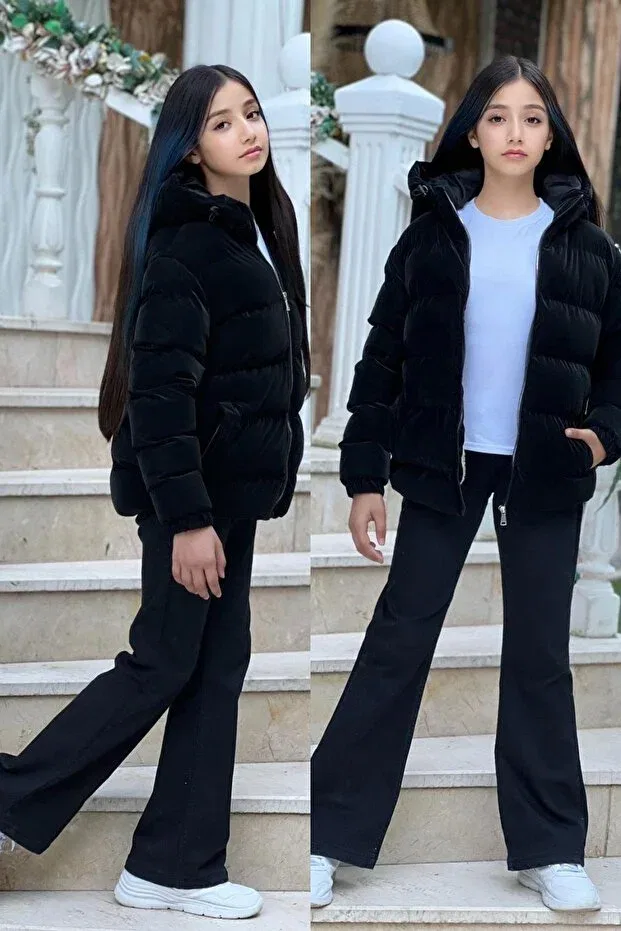 Детское зимнее пальто для девочек с капюшоном Zaziko Kids, Black — фото 2