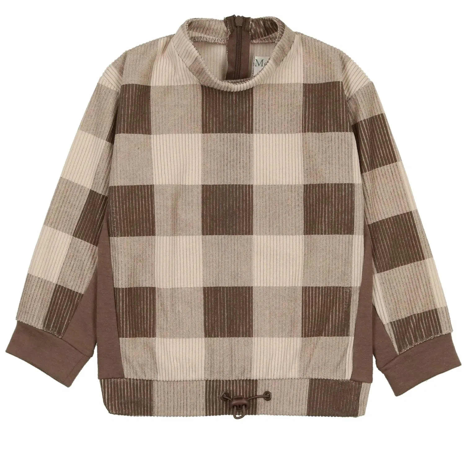 Детская кофта с принтом в клетку и завязками Corduroy Plaid Toggle Top Maniere, коричневый — фото 2