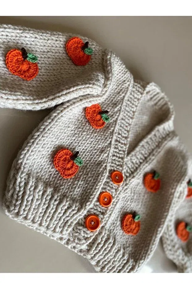Детский кардиган вязаный с узором Orange hand knitted El Örgüsü, Gray — фото 3