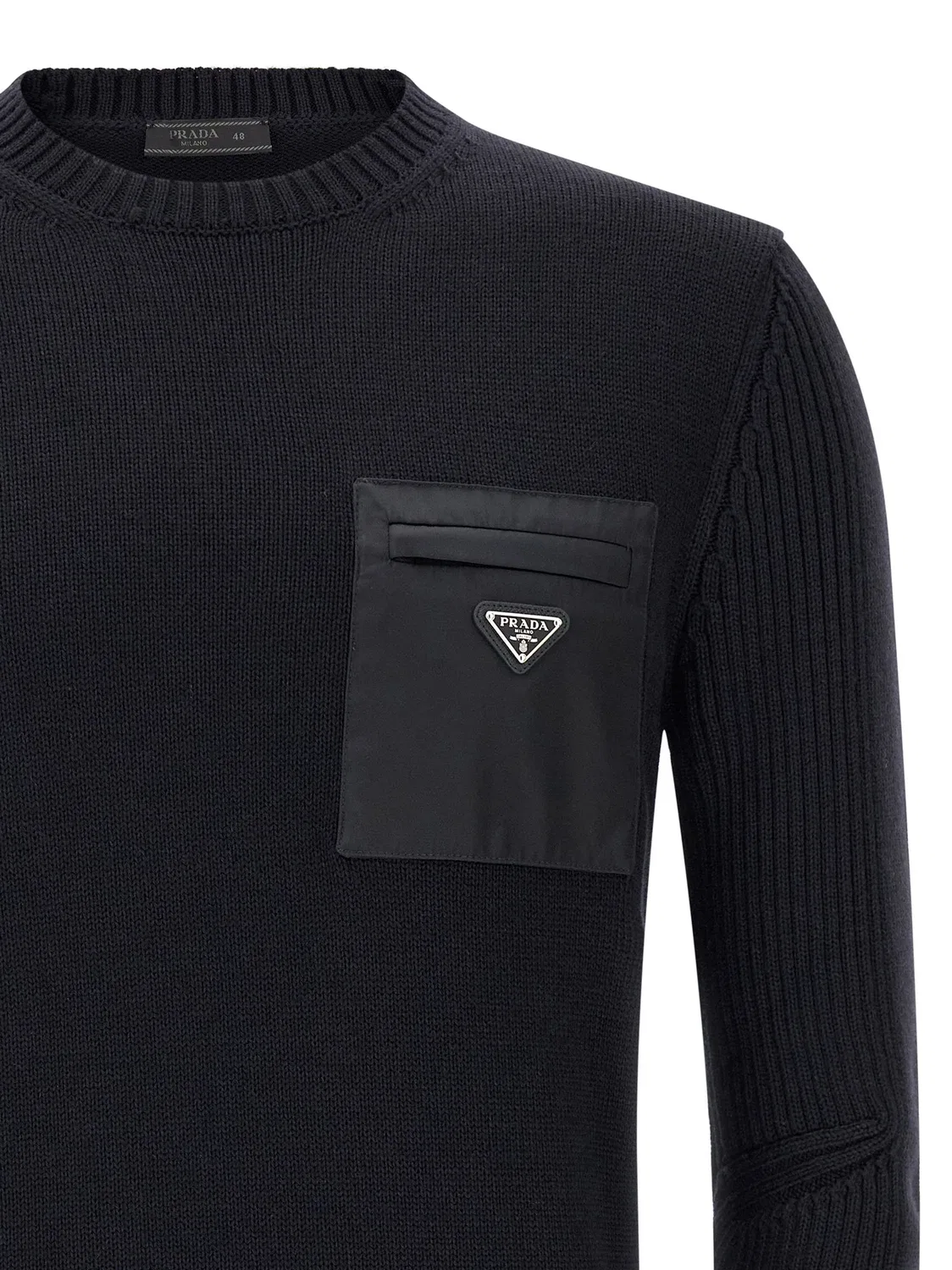 Свитер с карманом из Re-Nylon Prada, синий — фото 3