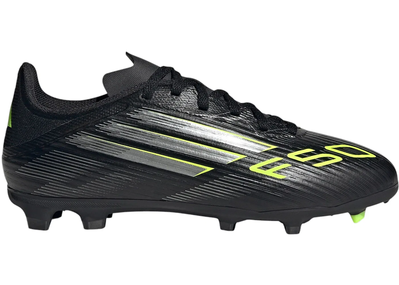 Детские бутсы для мальчиков с покрытием FG/MG Adidas F50 League Electric Stealth Pack, Core Black Iron Metallic Lucid Lemon