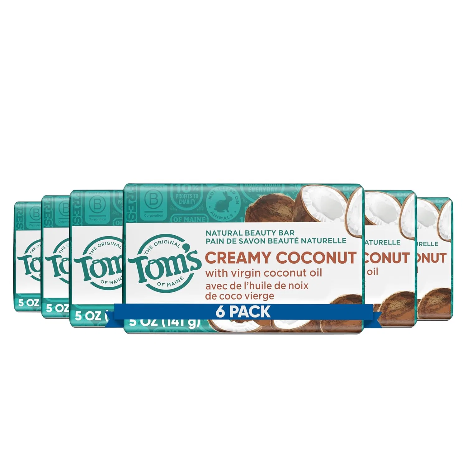 Мыло кусковое с кокосовым маслом Tom's of Maine, 6 шт., 125 г, Coconut