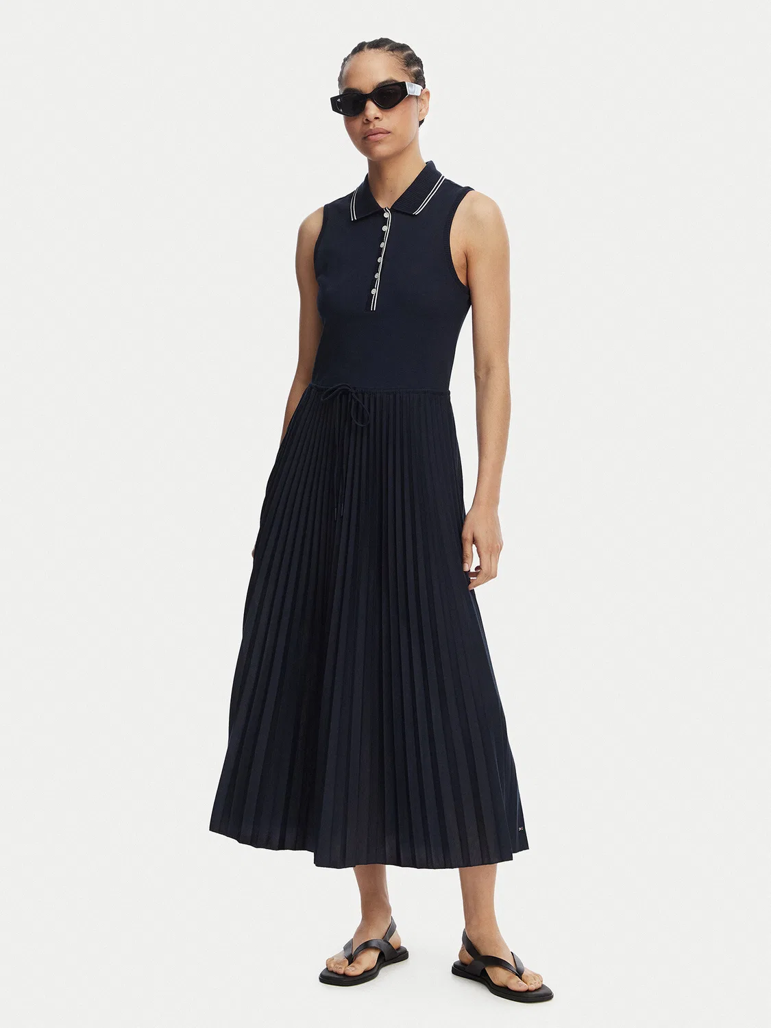Женское повседневное платье стандартного кроя Pleated Tommy Hilfiger, темно-синий — фото 2