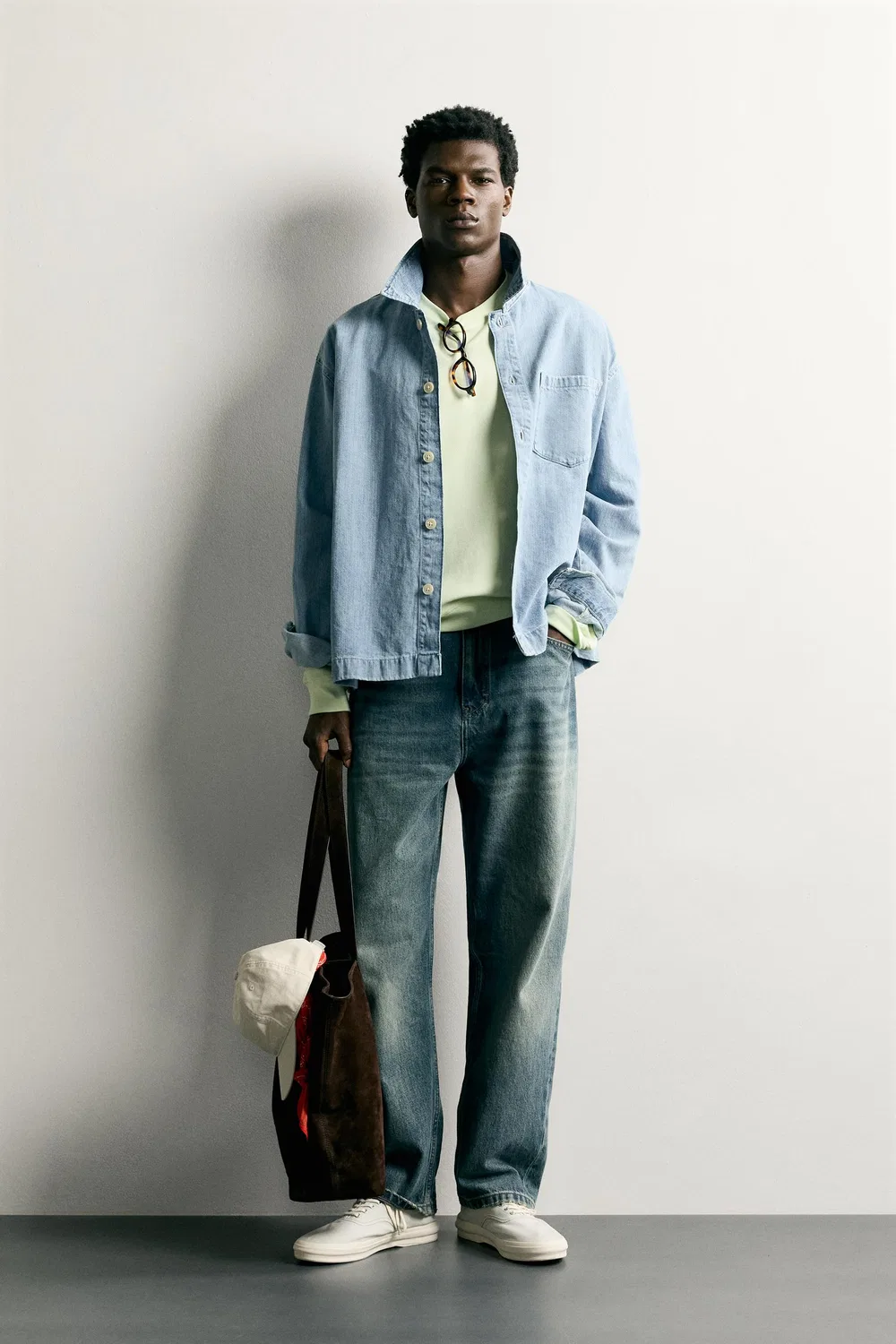 Джинсовая рубашка свободного кроя ZARA, Mid-blue