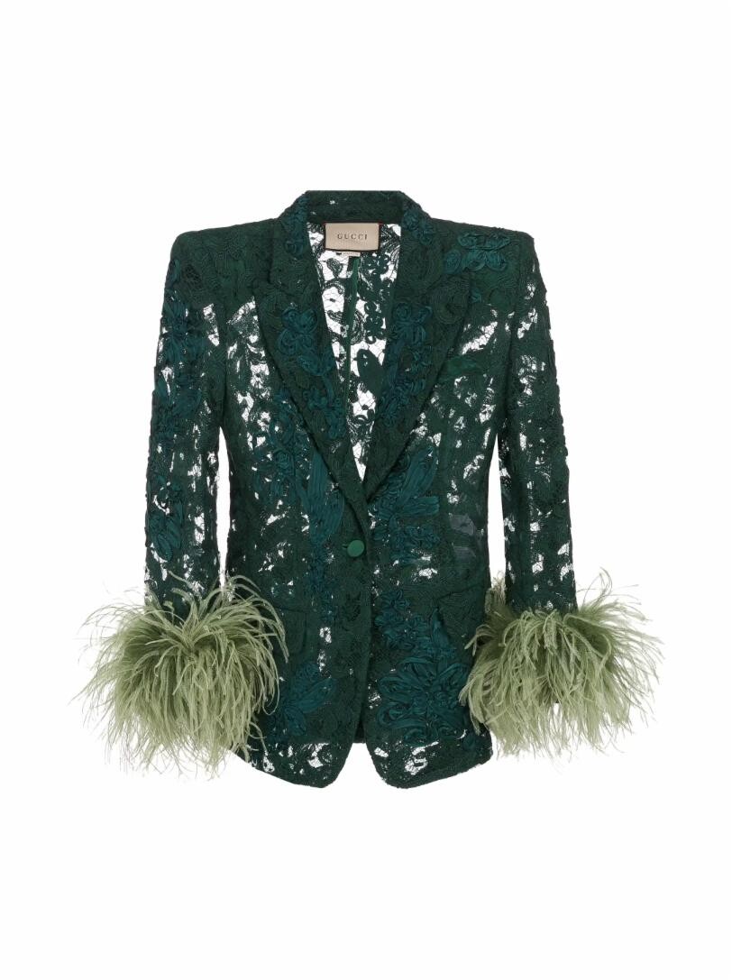 

Кружевной однобортный жакет с цветочным узором Gucci