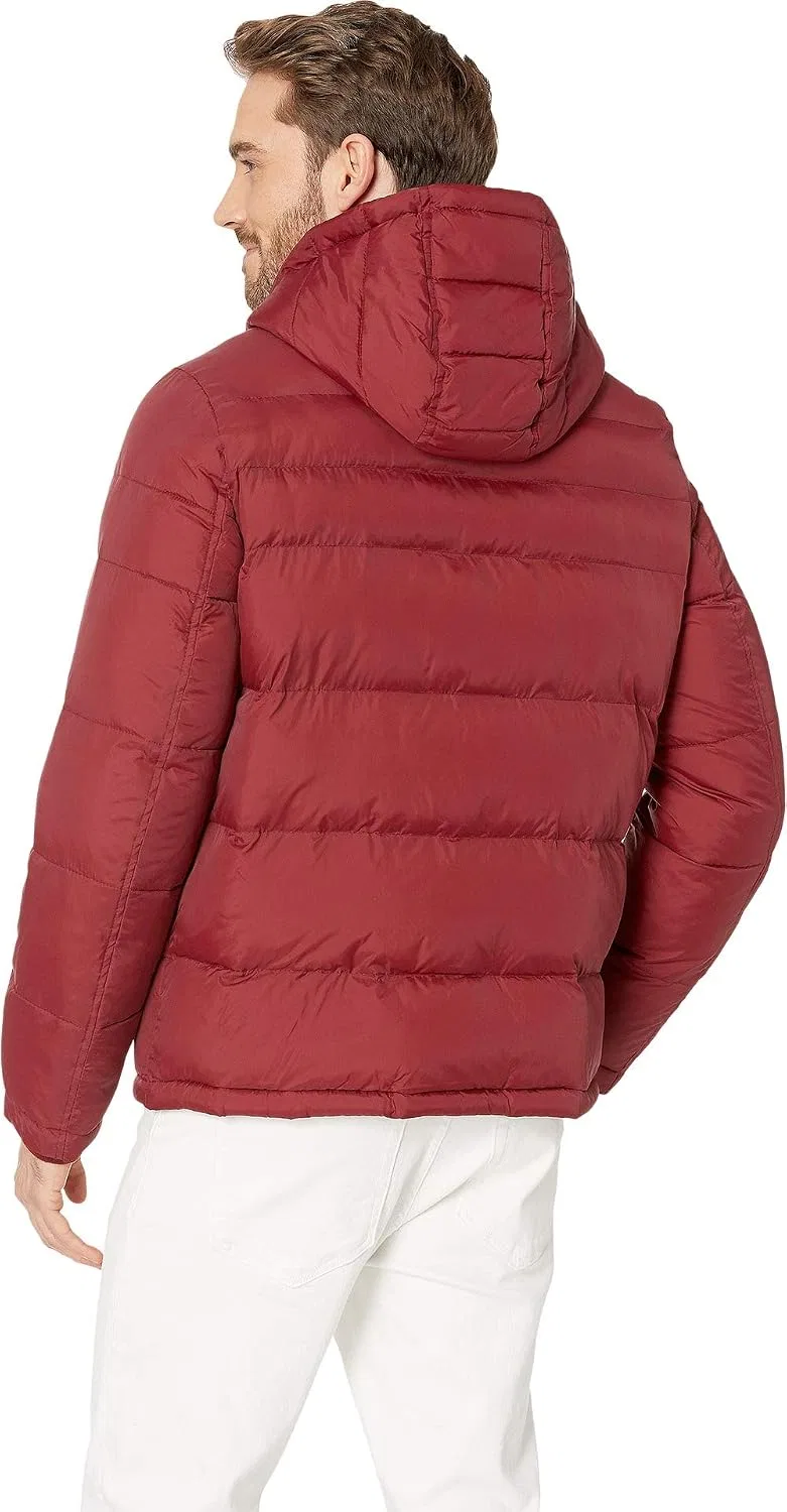 Мужская куртка-пуховик с капюшоном, набивная, Tommy Hilfiger, тёмно-красный — фото 3