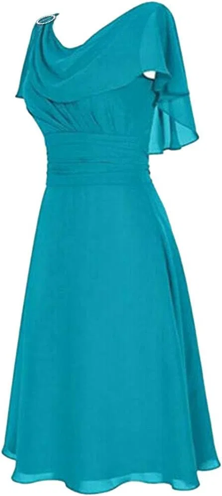 Женское платье миди с накидкой на рукавах Chiffon Sleeveless V Neck Capelet Sleeve Overlay A-Line Knee Length Sundress, Blue
