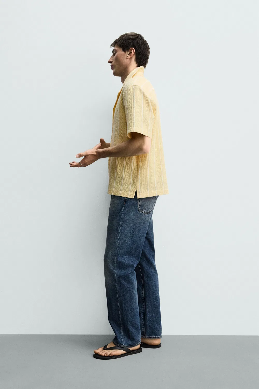 Рубашка из жаккарда в полоску, стандартного кроя ZARA, Yellow — фото 4