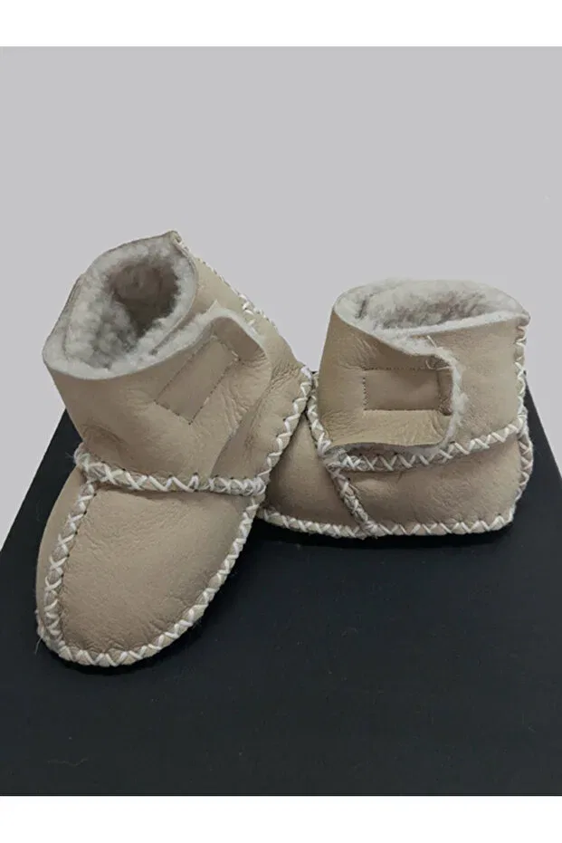 Детские пинетки из органической кожи с двойной липучкой Tuğbiş, Beige