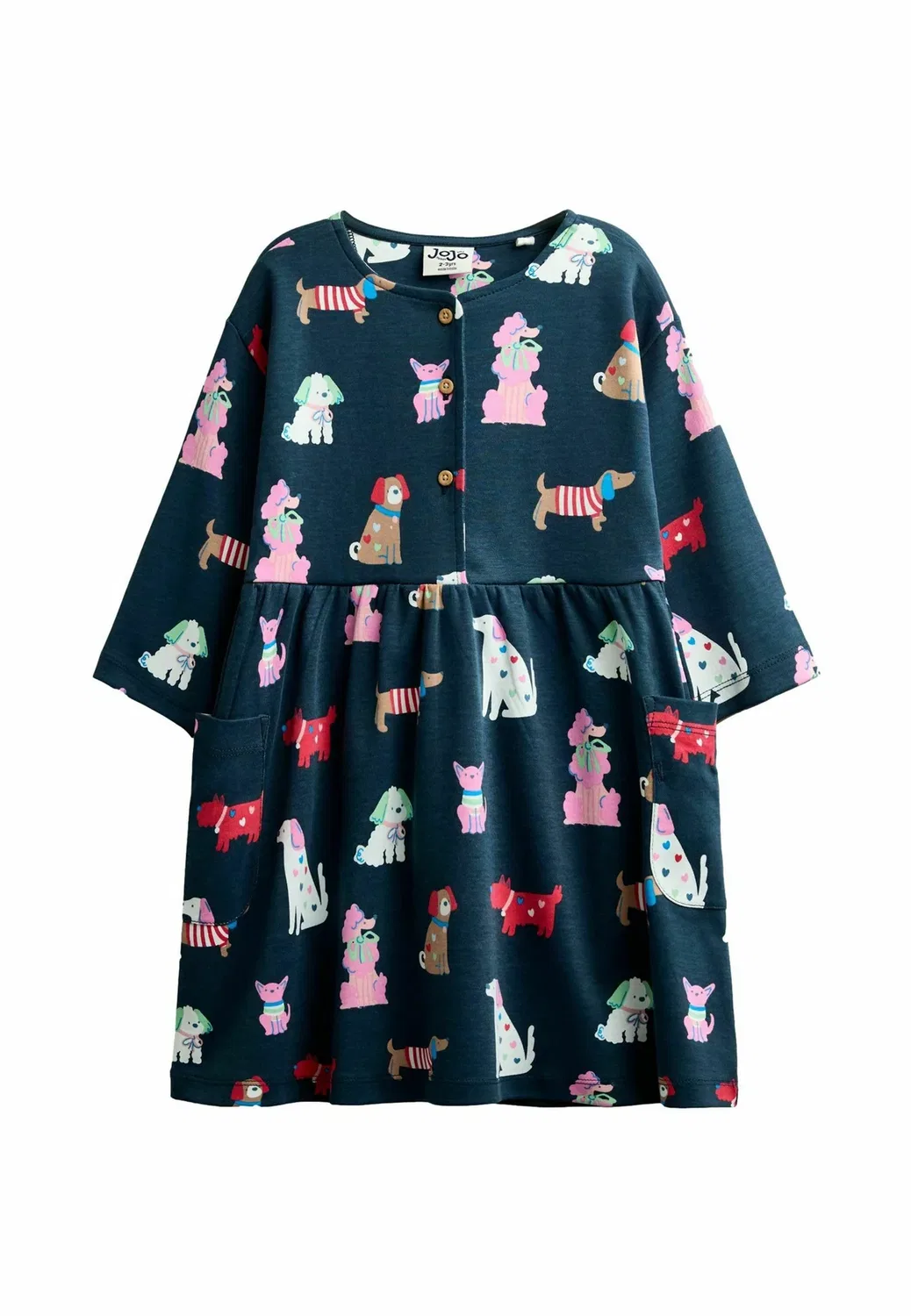 Платье с принтом и пуговицами спереди - трикотажное платье Jojo Maman Bébé, Navy Blue Dog
