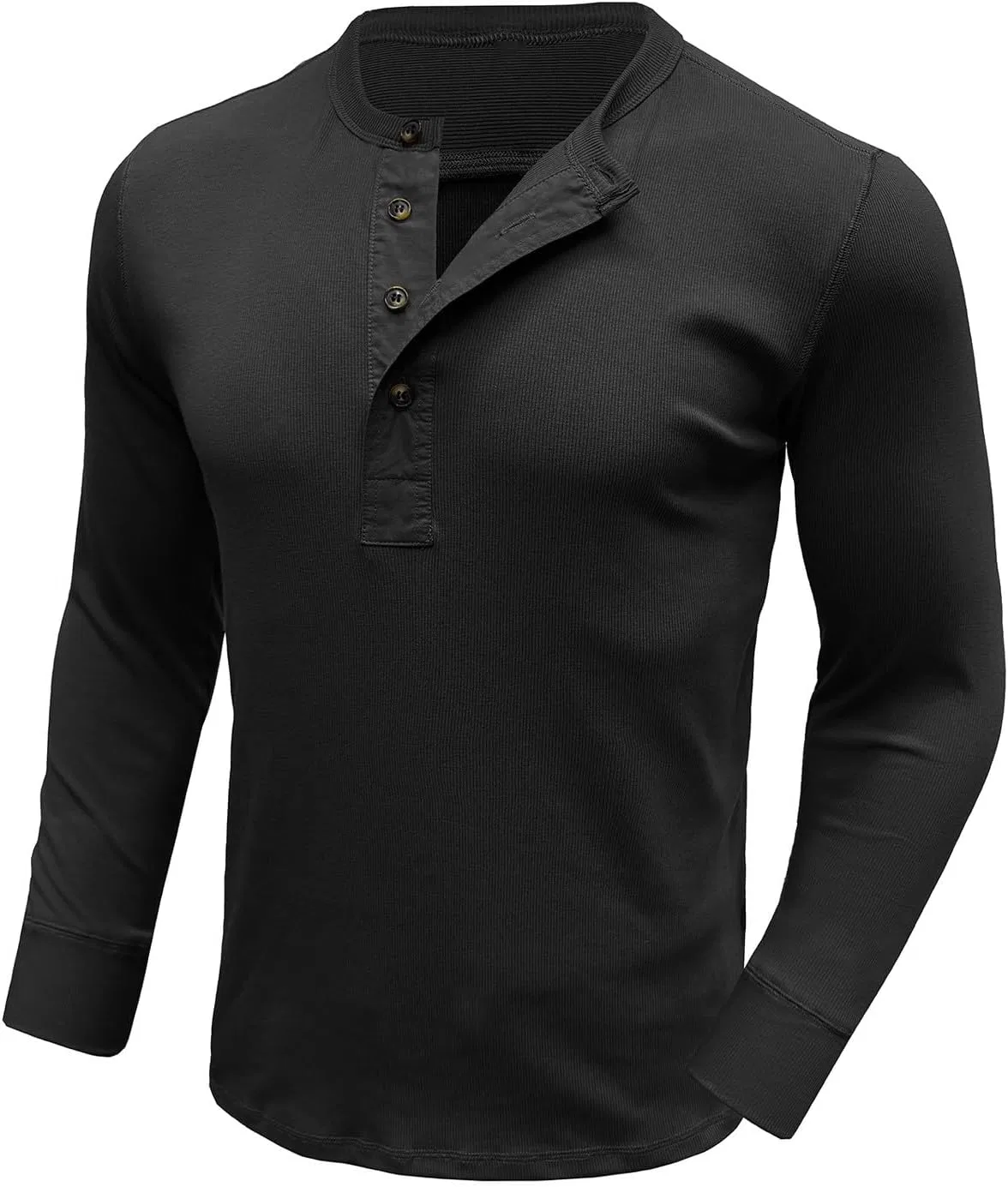 Мужская легкая футболка с длинным рукавом Henley June, Black — фото 2