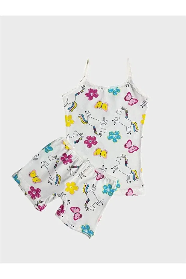 Детский комплект белья для девочек с принтом 100% хлопок Butterfly Unicorn Athlete Boxer Set Elmas Kids, White — фото 2