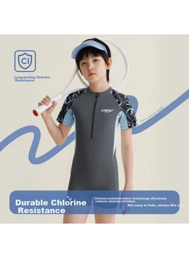 Купальный костюм спортивный с коротким рукавом Li-Ning, серо-синий — фото 2