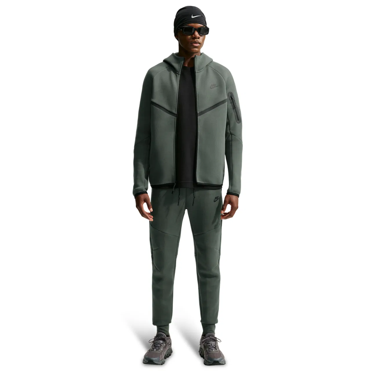 Мужское худи с капюшоном на молнии, из футера, Nike Tech Fleece Windrunner, Nike, Black Camo Green — фото 4