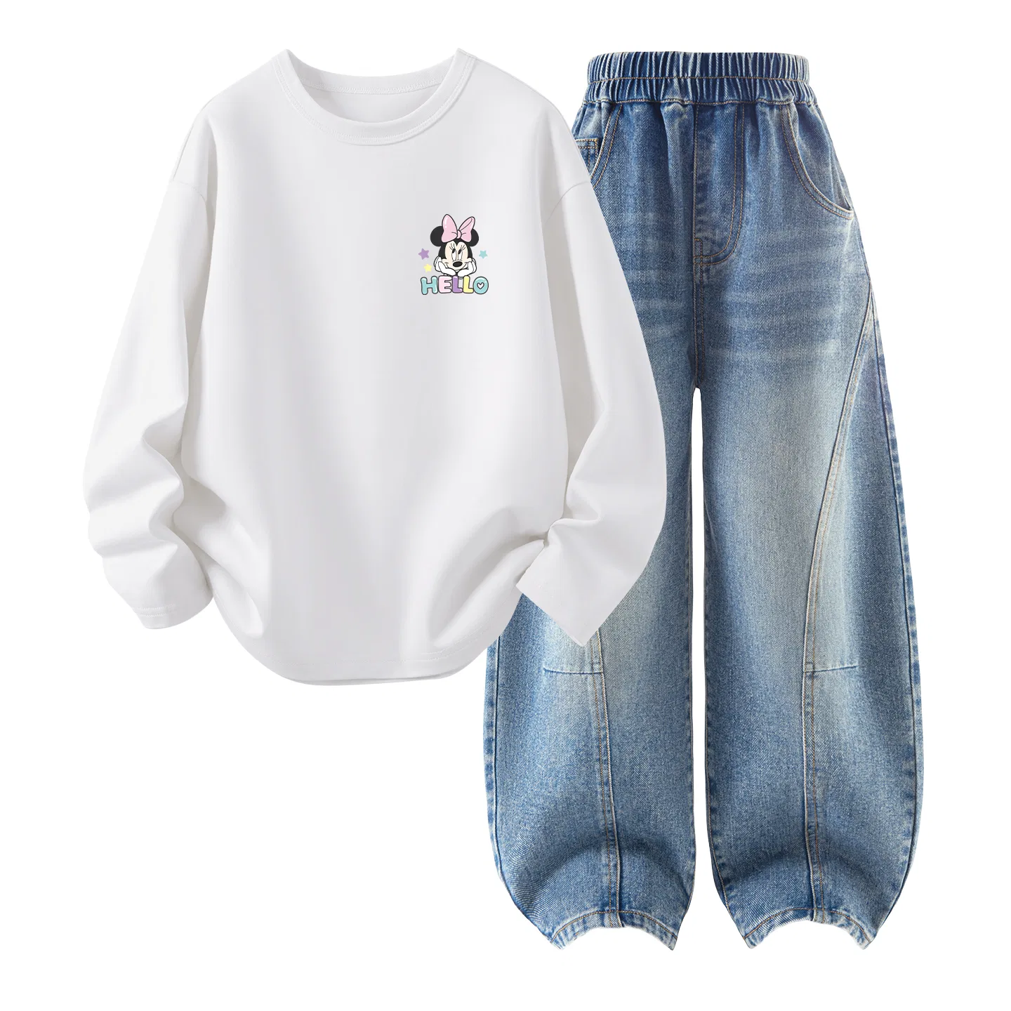 Детский комплект спортивной одежды с круглым вырезом Дышащий Disney, Daisy K White+Solid Color Denim Blue — фото 3