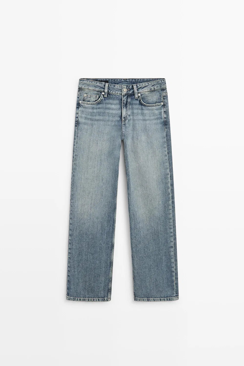 Джинсы Massimo Dutti Low-Rise Straight-Leg, средне-синий — фото 2