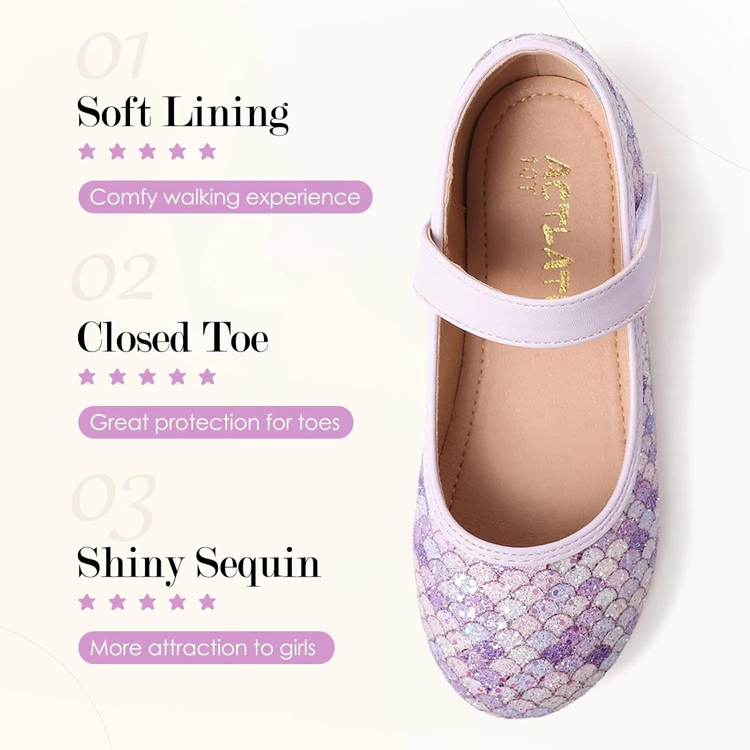 Детские балетки для девочек с блестками Mermaid Glitter Princess Secret Slippers, Mermaid Scales Purple — фото 3