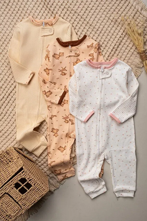 Детский комбинезон для девочек хлопковый комплект из 3 предметов Gazelle Pattern Mielco, Multicolor
