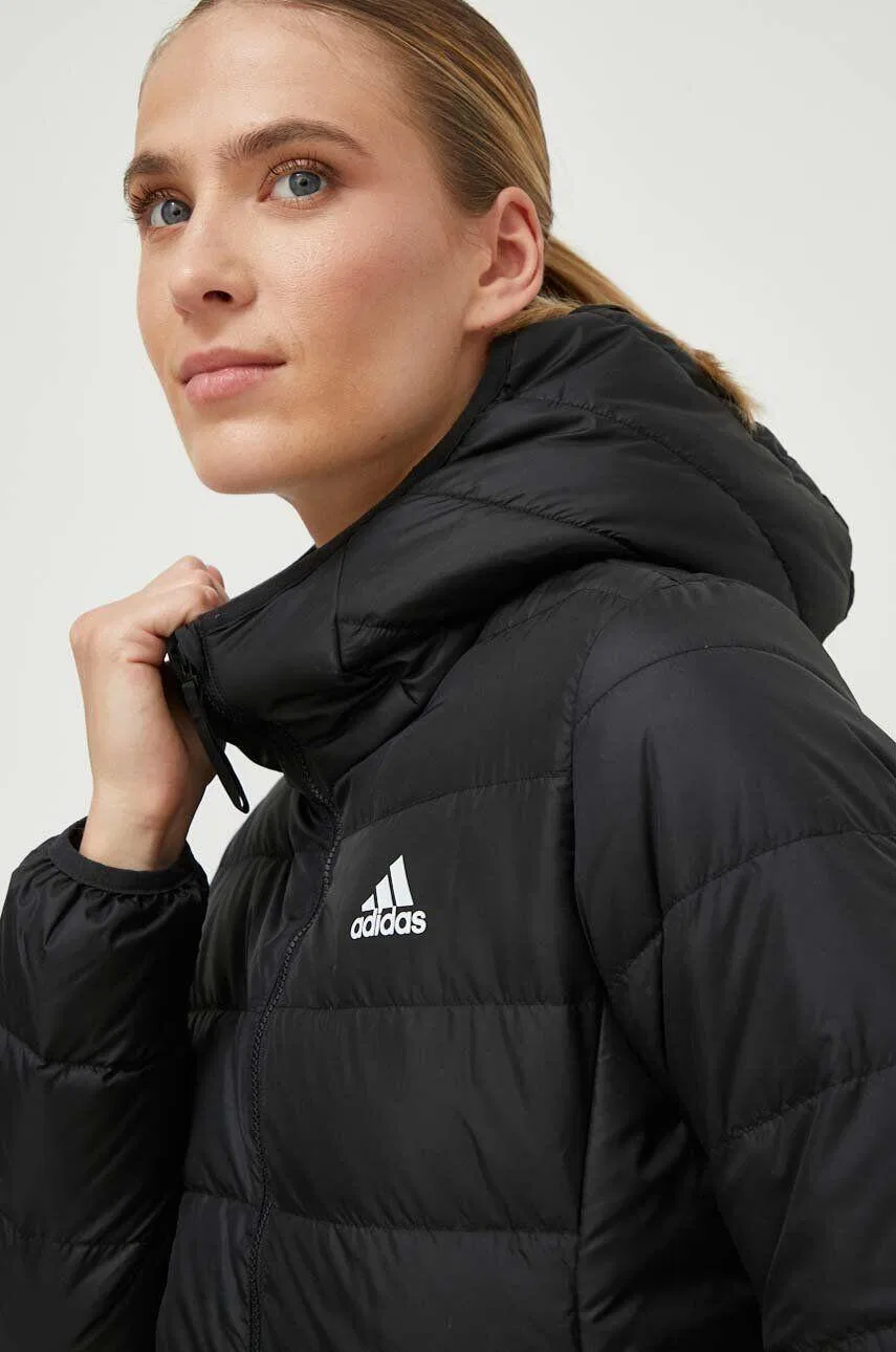 Женская легкая пуховая куртка с капюшоном Essentials Light Hooded Downjacket Adidas, Schwarz / Braun — фото 4