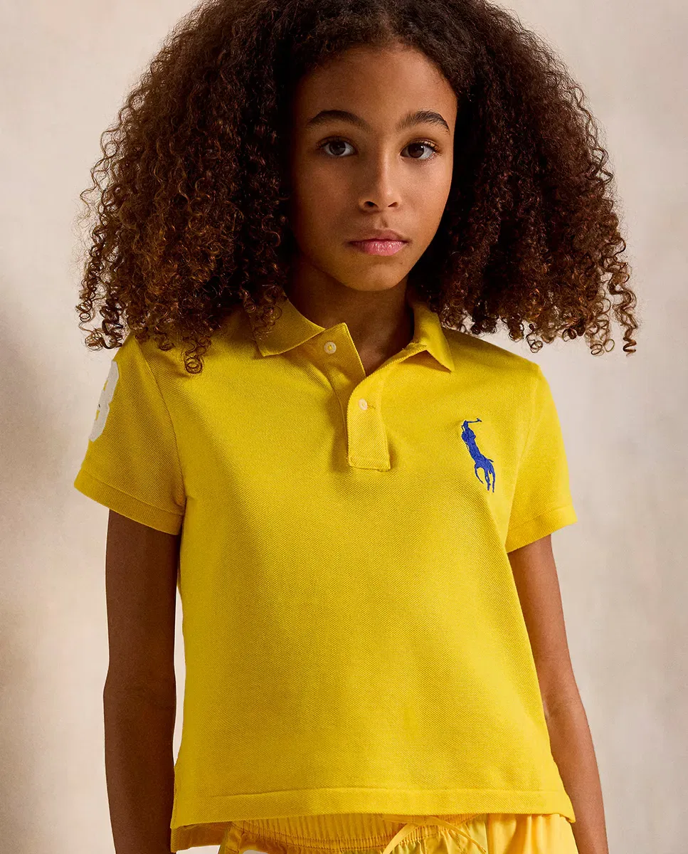 Детское поло для девочек из хлопка с эластаном Big Pony Polo Ralph Lauren, Amarillo — фото 3