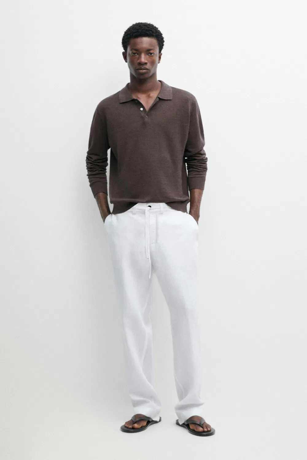 Брюки из 100% льна с эластичным поясом Massimo Dutti, белый