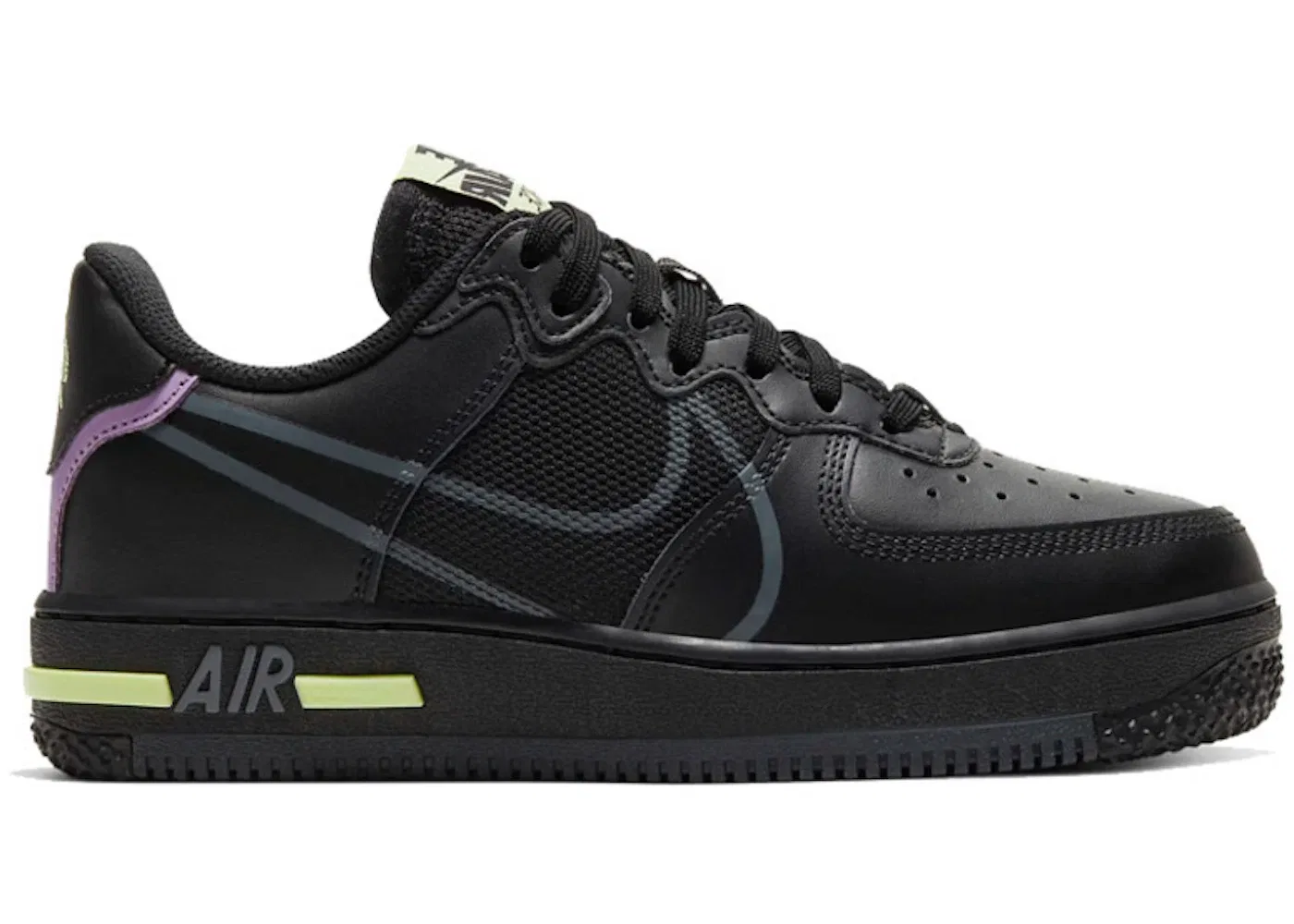 Детские кроссовки Lifestyle Nike Air Force 1 Low React, Black/Anthracite-Violet Star-Bareley Volt