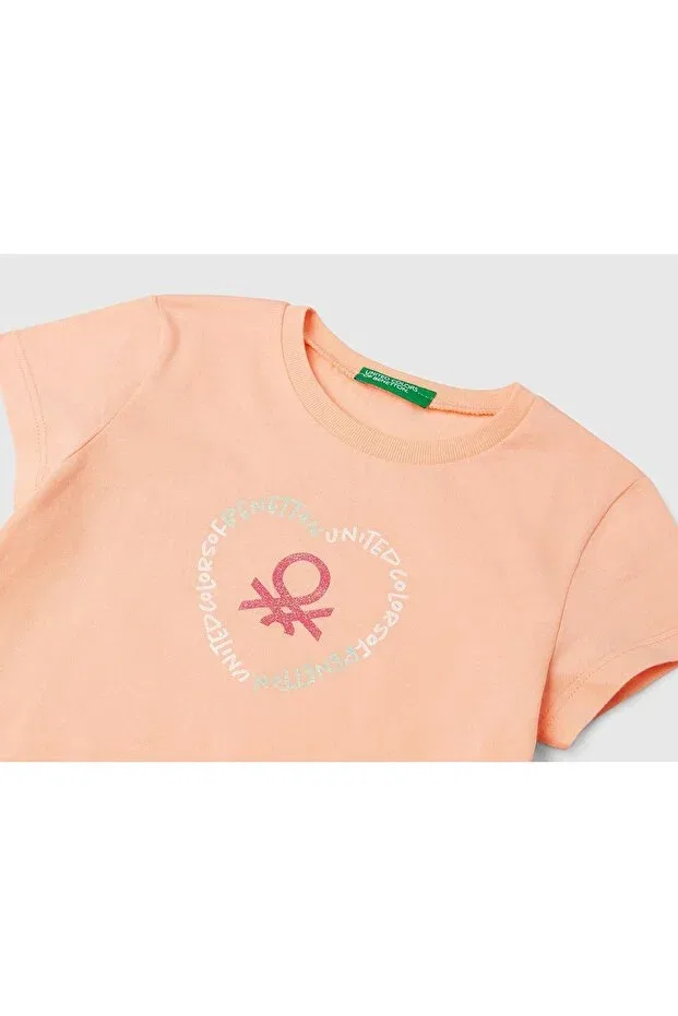 Детская футболка для девочек с принтом Glittery Benetton Logo United Colors Of Benetton, Yavruagzı — фото 3