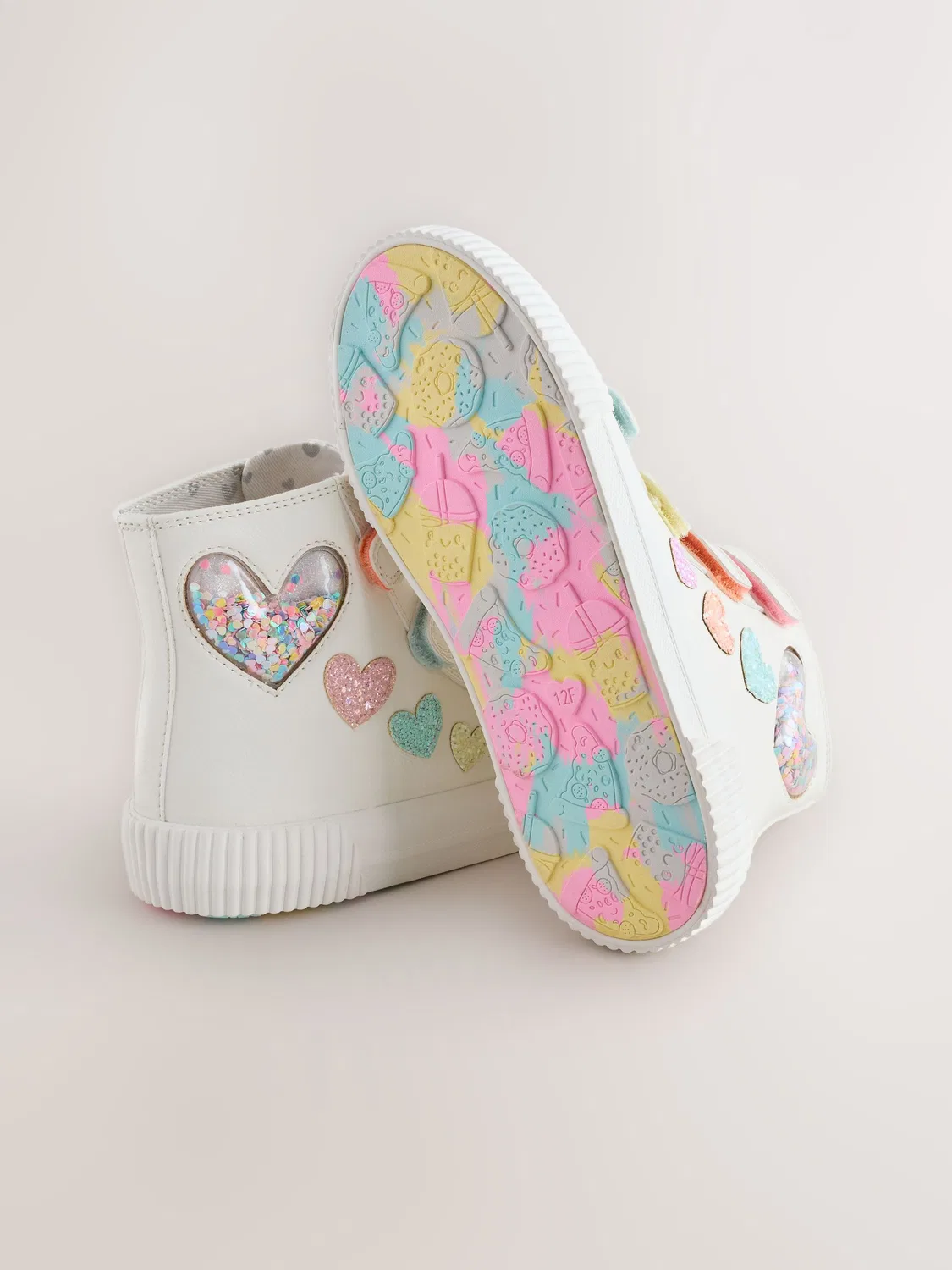 Кроссовки высокие с блестками и сердечками, White Glitter Heart Next, белый — фото 4