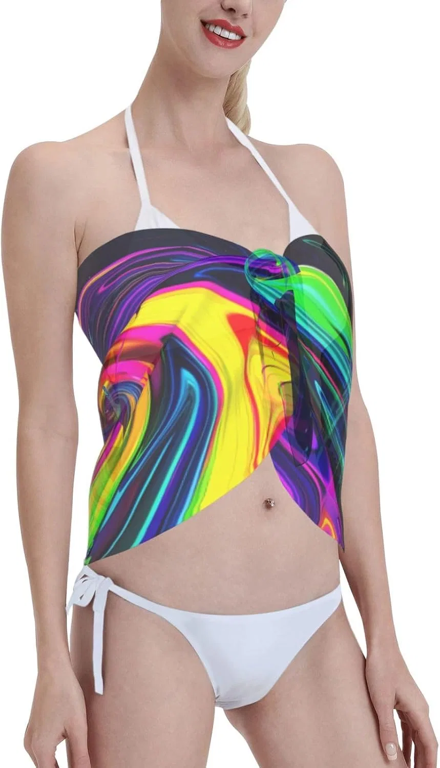 Женская пляжная накидка с 3D-принтом, Sarong Wrap, Black/White — фото 4
