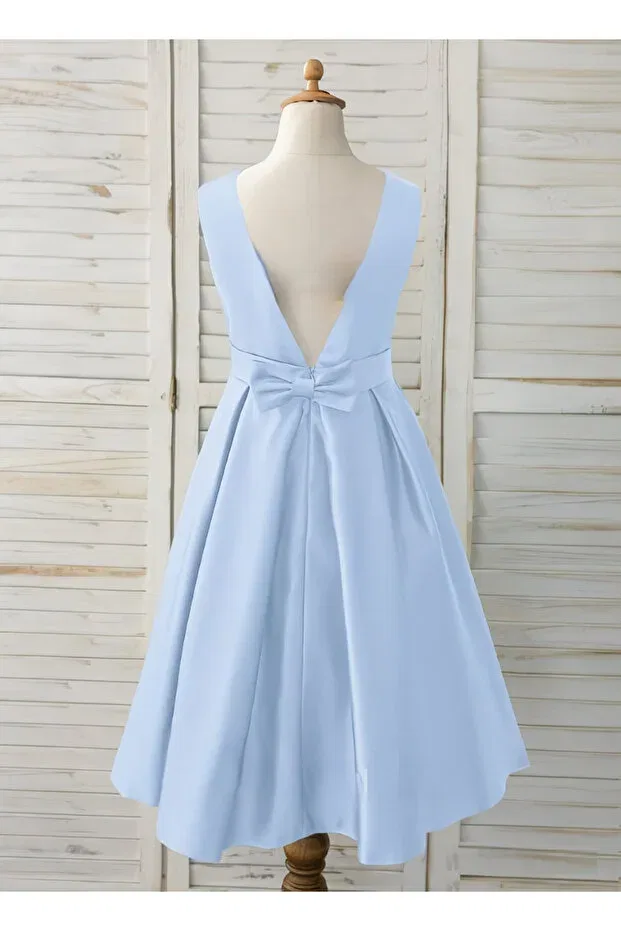 Детское платье для девочек сатиновое без рукавов Nsmlife, Baby Blue — фото 2