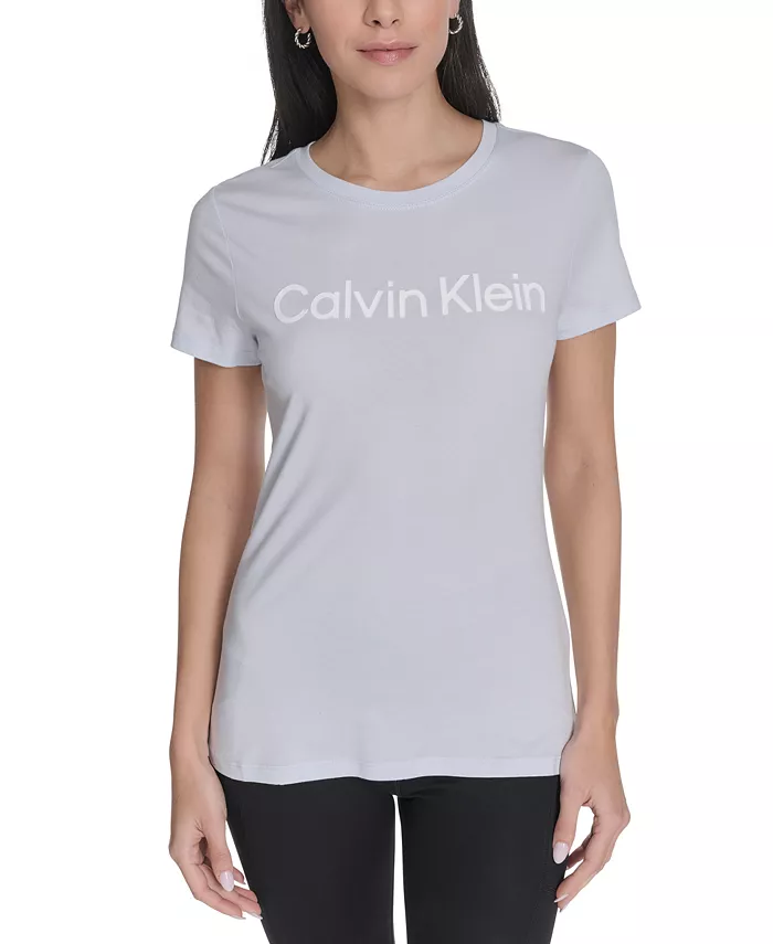 

Женская футболка с логотипом в технике флок Calvin Klein, синий