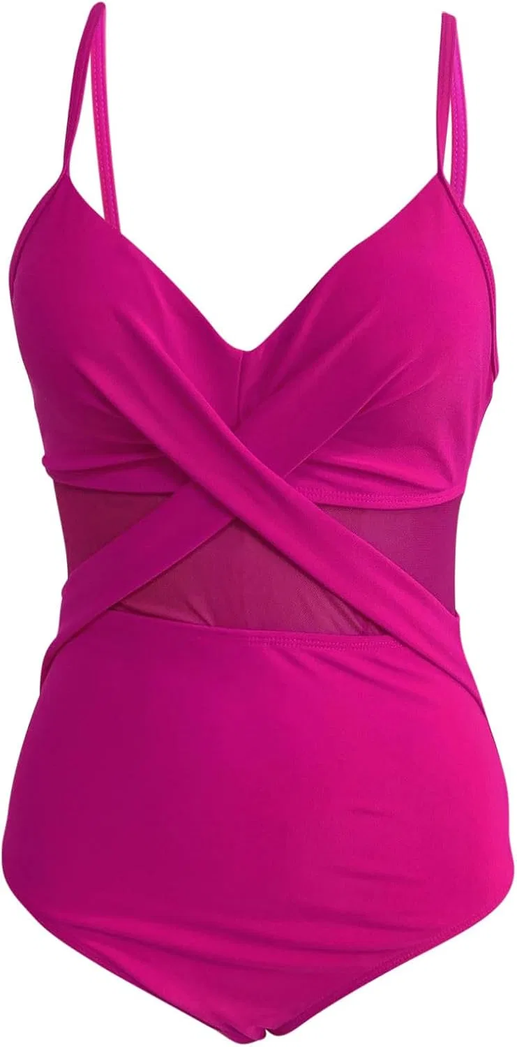 Женский слитный купальник с завышенной талией и эффектом утяжки, Hot Pink — фото 3