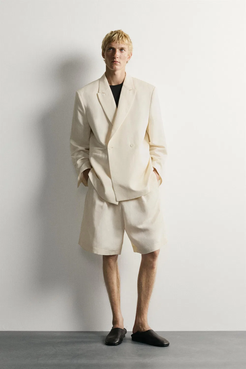 Плиссированные широкие бермудские шорты ZARA, Oyster-white
