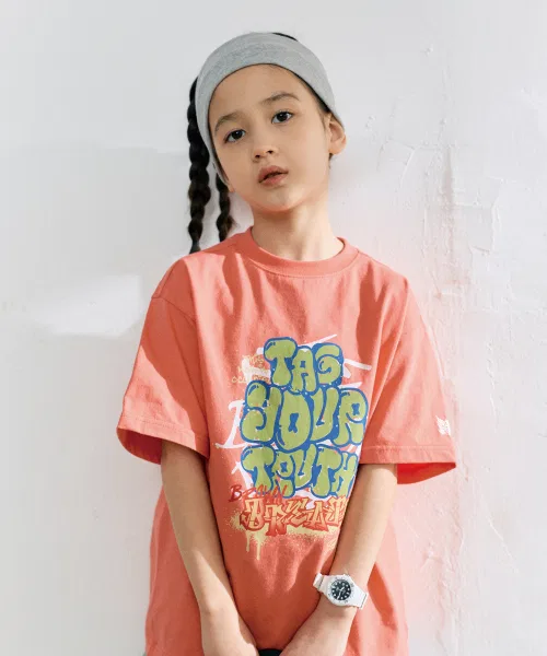 Детская футболка с принтом Tag Graffiti BROWNBREATH KIDS, Red Orange