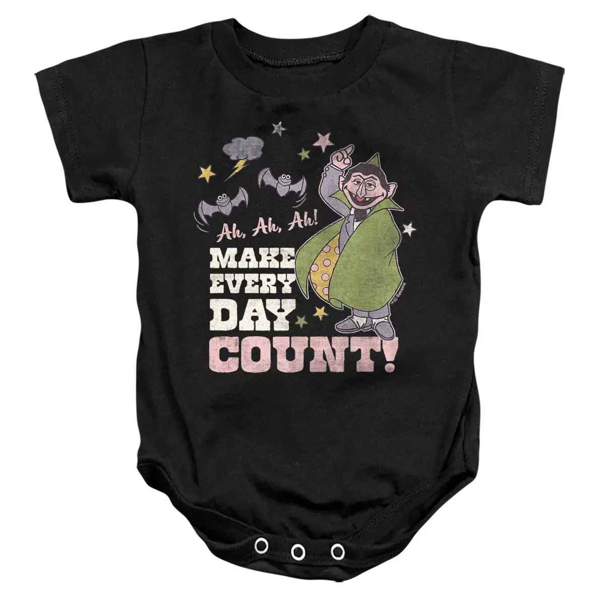 Детское боди с коротким рукавом с принтом Sesame Street Vintage The Count, Make Every Day Count, Sesame Street, Black