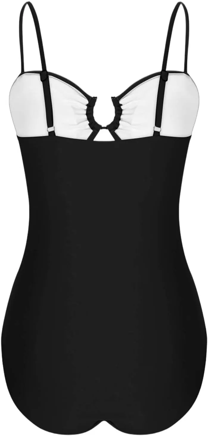 Женский цельный купальник с вырезами и кольцами Beach Swimwear, Black — фото 3