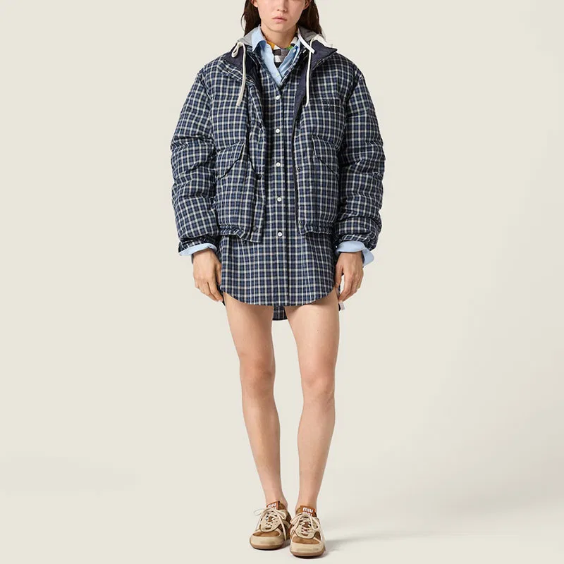 Женская куртка с капюшоном, прямой крой, синяя, MIU MIU — фото 3