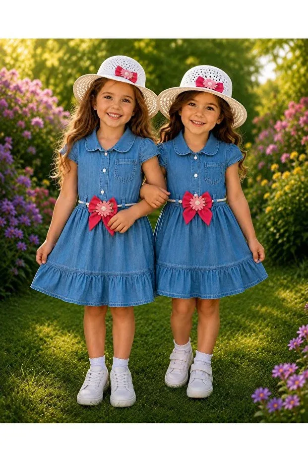 Детское джинсовое платье для девочек с бантом Kozadankids, Blue — фото 3