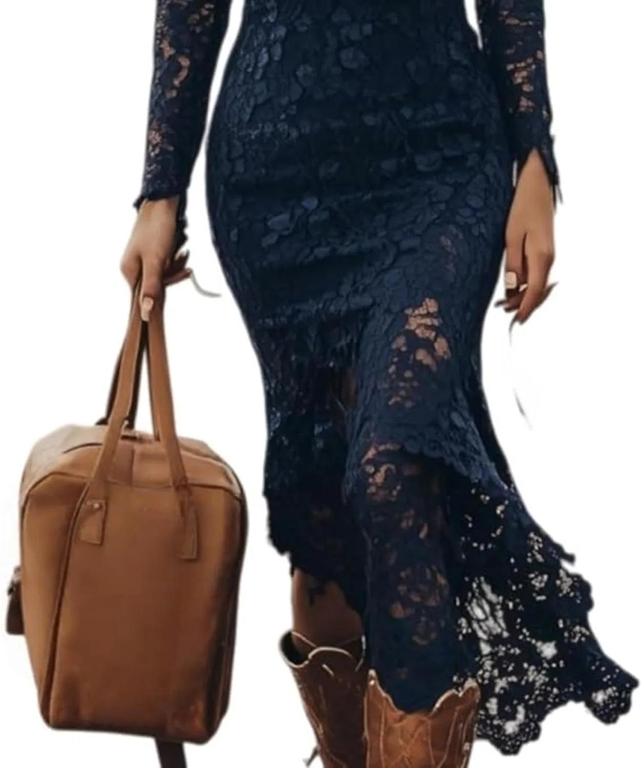 Женское коктейльное платье с кружевом Vintage Bohemian, Dark Blue — фото 4