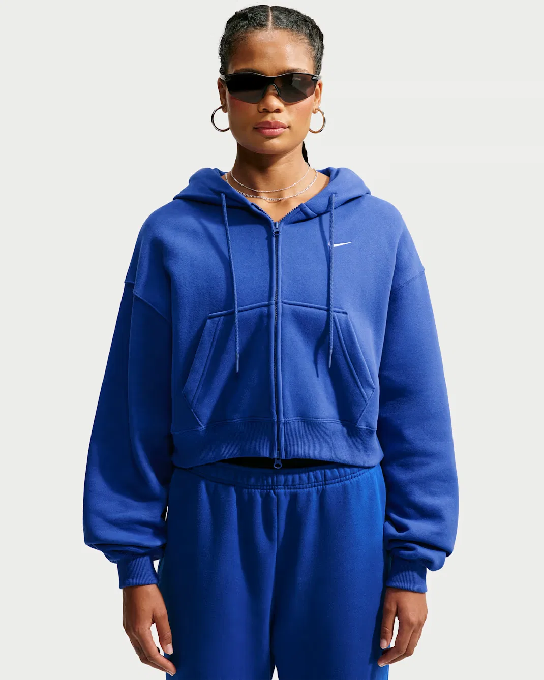 Женская укороченная толстовка оверсайз на молнии Nike Studio Fleece Medium Weight, Old Royal/Sail — фото 3