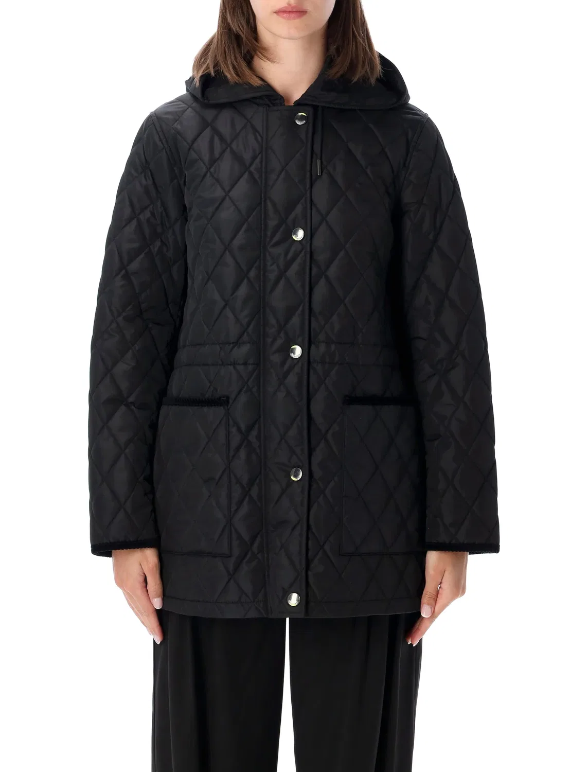 Женская стеганая куртка-парка с капюшоном Quilted Nylon Parka Burberry, черный